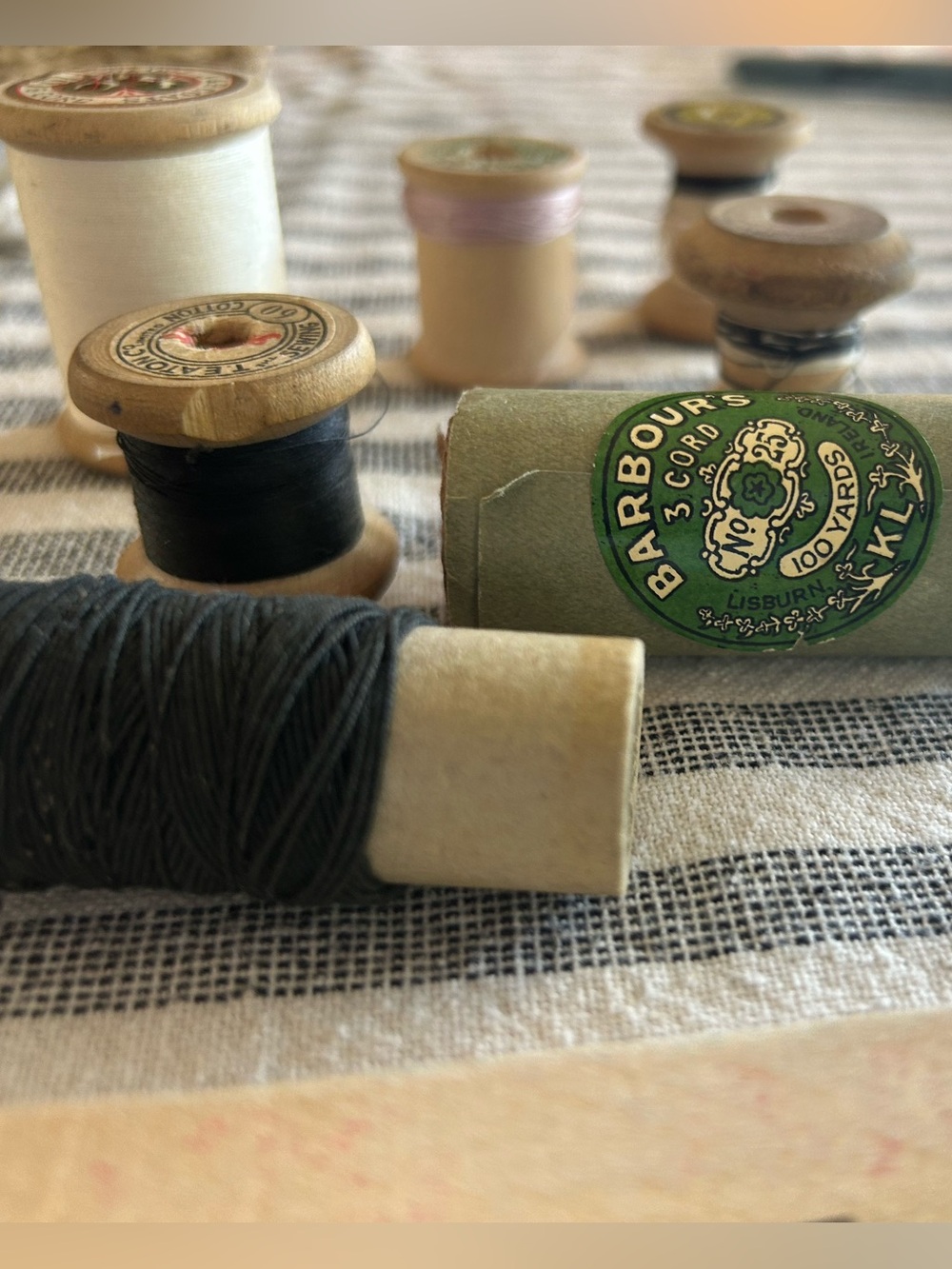 Vintage wooden sewing spools